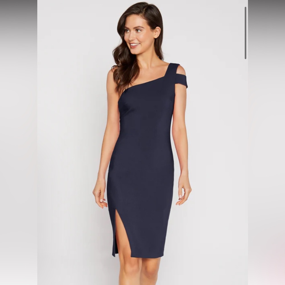 Likely Packard Navy One-Shoulder Dress